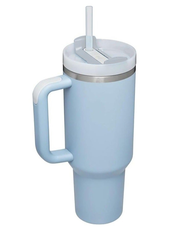 Vacuum Insulated Coffee Mug,Insulated Mug with Handle and Straw Lid,In-car Mug,Blue 40 Oz