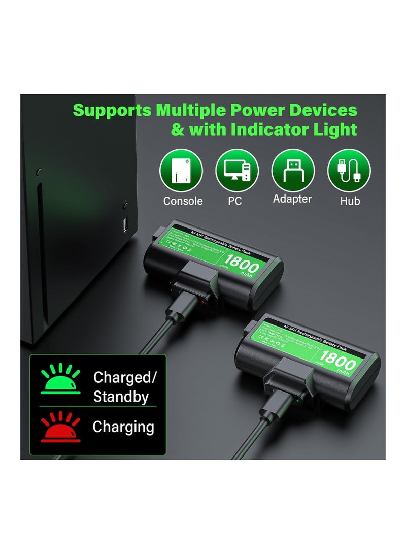 Rechargeable Controller Battery Pack for Xbox, 2* 4800mWh(1800mAh) Batteries Pack with USB-C Charging Cable， for Xbox Series S, Xbox Series X, Xbox One S /One X /One Elite Remote Play and Charge Kit with 4 Cover(2 Pack)