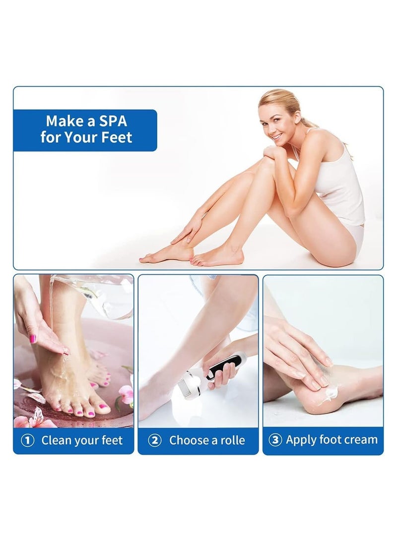Electric Callus Remover for Feet Rechargeable Pedicure Tool Foot Care Foot File All-in-1 Callus Remover Kit for Removing Cracked and Dead Skin from Heels with 3 Roller Heads 2-Speed Battery Display