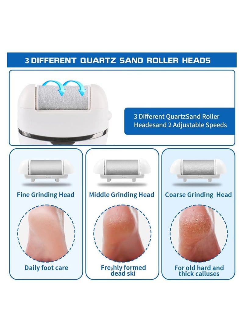Electric Callus Remover for Feet Rechargeable Pedicure Tool Foot Care Foot File All-in-1 Callus Remover Kit for Removing Cracked and Dead Skin from Heels with 3 Roller Heads 2-Speed Battery Display