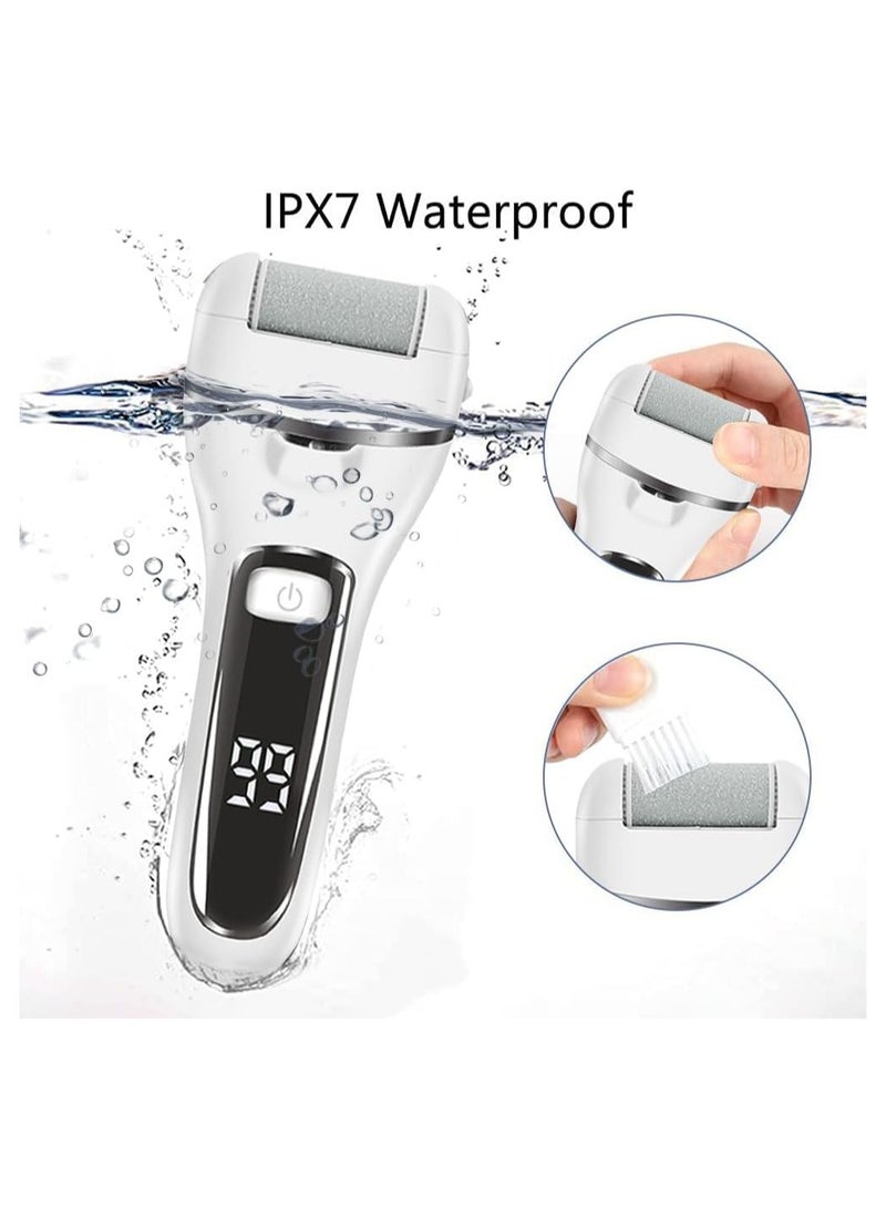 Electric Callus Remover for Feet Rechargeable Pedicure Tool Foot Care Foot File All-in-1 Callus Remover Kit for Removing Cracked and Dead Skin from Heels with 3 Roller Heads 2-Speed Battery Display
