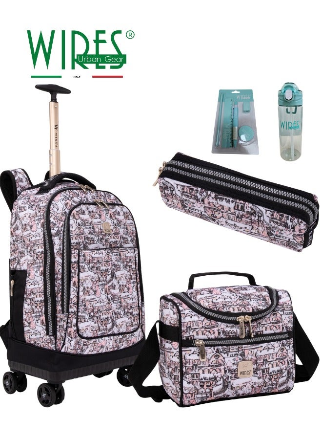 3 Piece Kids School Trolley Bag laptop compartment 4 Wheels With Lunch bag & Pencil Case