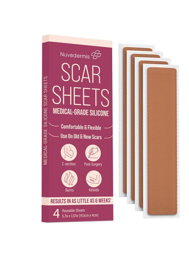 Silicone Scar Sheets Extra Long Scar Sheets For Csection Tummy Tuck Keloid And Surgical Scars Reusable Medical Grade Silicone Scar Sheets Pack Of 4 Medium Tone