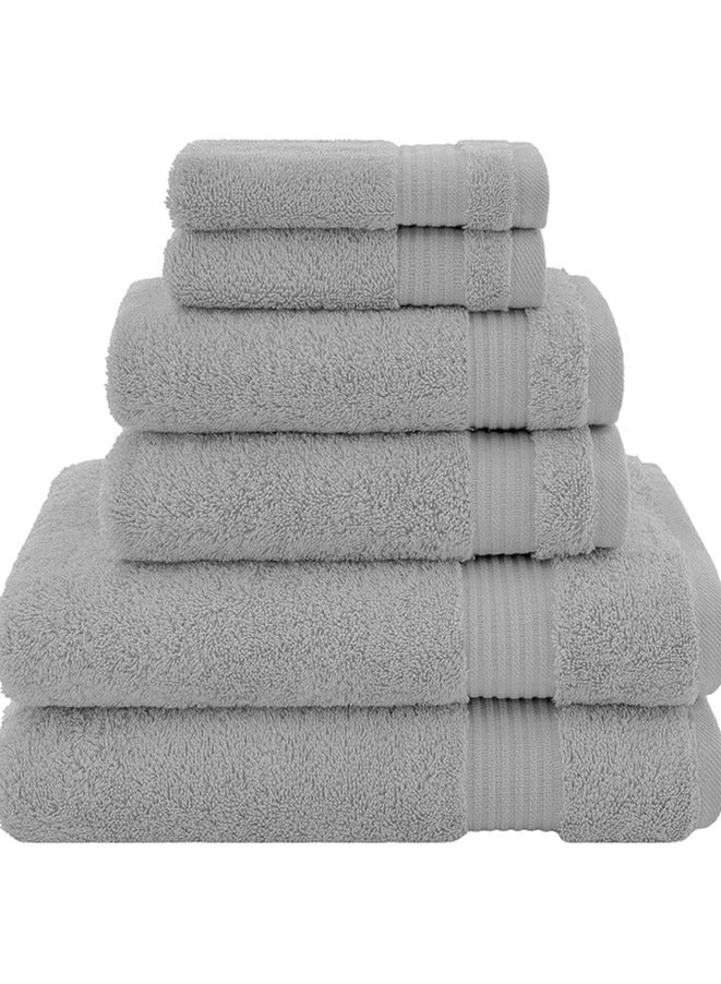 Towel Set Luxury Hotel Quality 600 GSM Genuine Combed Cotton, Super Soft & Absorbent Family Bath Towels 6 Piece Set -  2 Bath Towels, 2 Hand Towels, 2 Washcloths - Light Grey