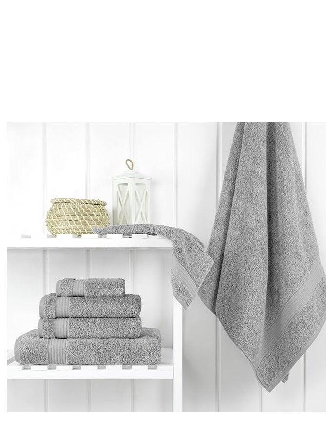 Towel Set Luxury Hotel Quality 600 GSM Genuine Combed Cotton, Super Soft & Absorbent Family Bath Towels 6 Piece Set -  2 Bath Towels, 2 Hand Towels, 2 Washcloths - Light Grey