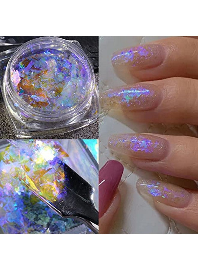 Holographic Nail Art Glitter Iridescent Flakes Powder5 Boxes Nail Foil Colorful Fluorescent Glass Paper Chameleon Ice Crystal Mermaid Paillettes Sparkly Sequins Design For Summer Nail Art Decoration