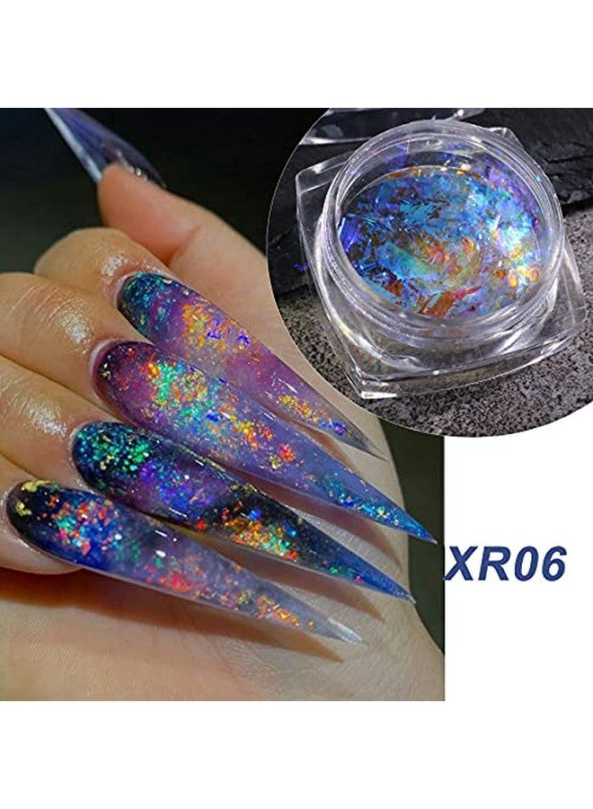 Holographic Nail Art Glitter Iridescent Flakes Powder5 Boxes Nail Foil Colorful Fluorescent Glass Paper Chameleon Ice Crystal Mermaid Paillettes Sparkly Sequins Design For Summer Nail Art Decoration