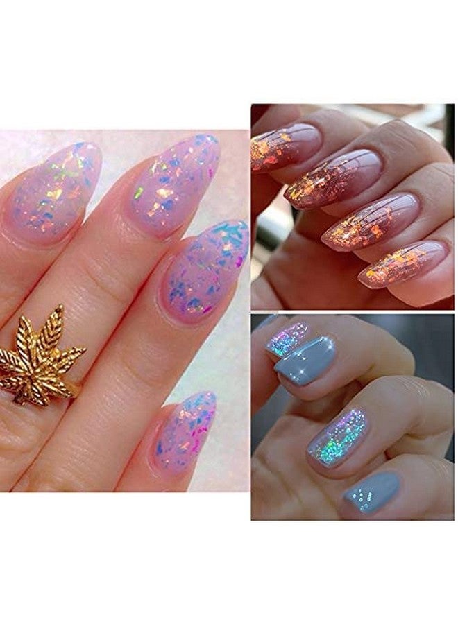 Holographic Nail Art Glitter Iridescent Flakes Powder5 Boxes Nail Foil Colorful Fluorescent Glass Paper Chameleon Ice Crystal Mermaid Paillettes Sparkly Sequins Design For Summer Nail Art Decoration