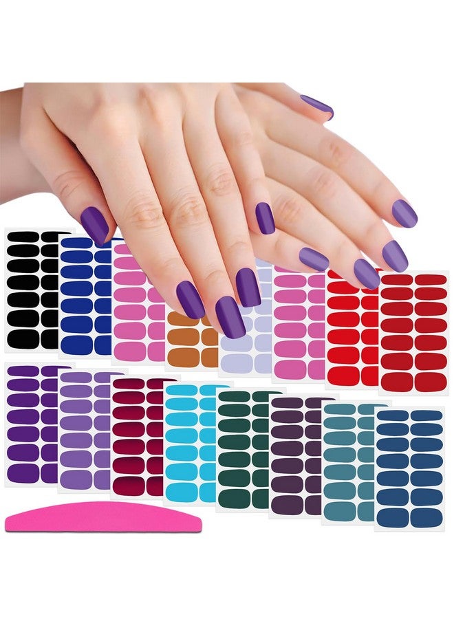 224 Pieces 16 Sheets Nail Polish Stickers Full Nail Wraps Nail Polish Strips For Women Solid Color Nail Strips Self Adhesive Gel Nail Sticker With Nail File (Dark Color)