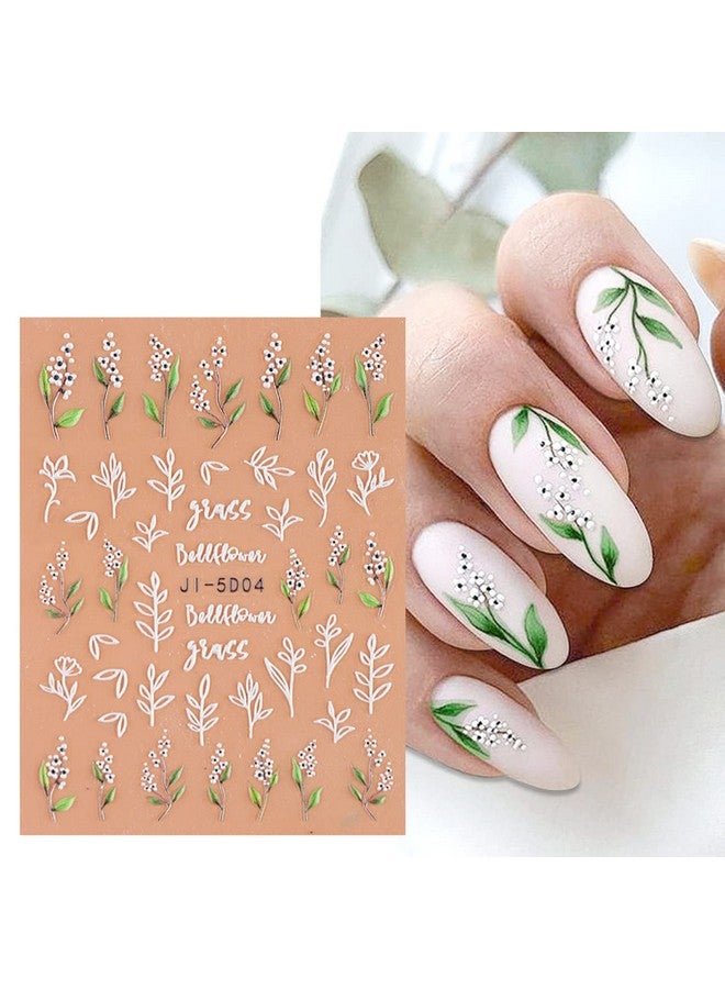4Pcs Flower Nail Art Stickers 5D Nail Stickers Acrylic Embossed Engraved Nail Decals Nail Art Supplies Pink White Floral Leaf Cherry Blossom Nail Design Sliders Diy Manicure Decorations For Nails Art
