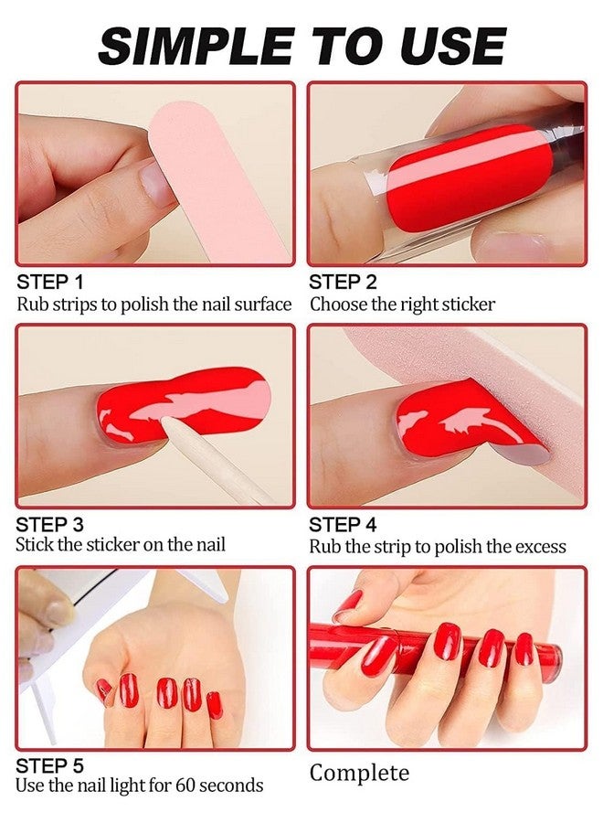 Red Gel Nail Polish Strips Nail Art Sticker Waterproof Full Nail Wraps Decal Kits For Women Includes Scissors Cuticle Stick Nail File