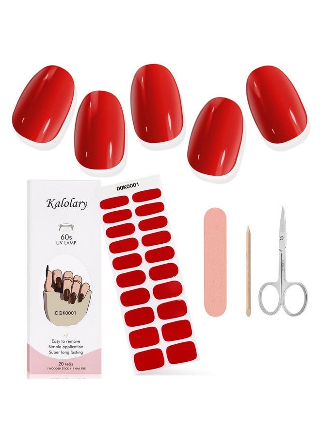 Red Gel Nail Polish Strips Nail Art Sticker Waterproof Full Nail Wraps Decal Kits For Women Includes Scissors Cuticle Stick Nail File