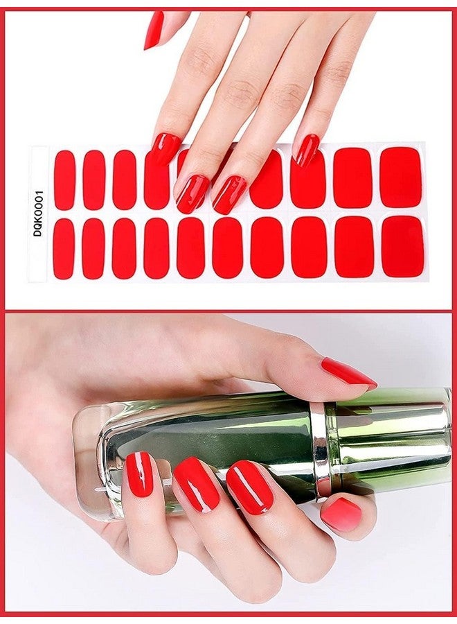 Red Gel Nail Polish Strips Nail Art Sticker Waterproof Full Nail Wraps Decal Kits For Women Includes Scissors Cuticle Stick Nail File