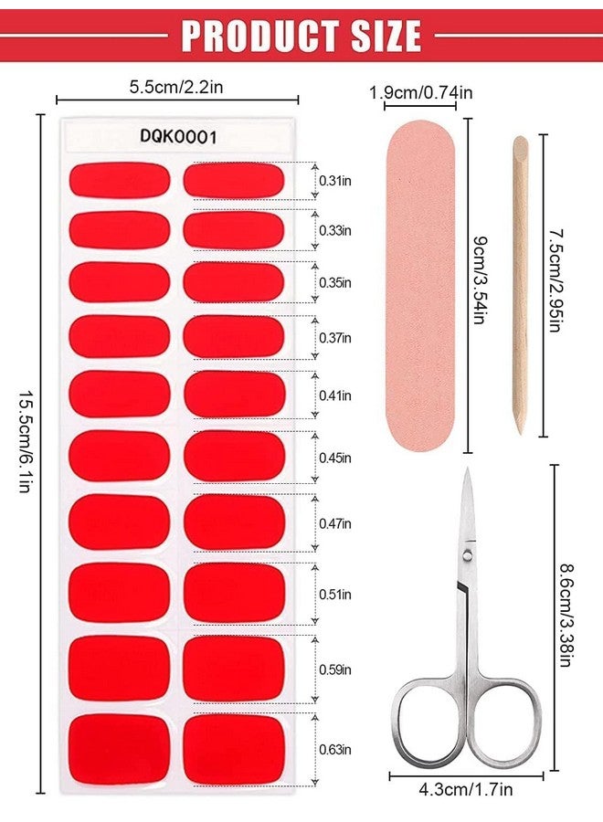 Red Gel Nail Polish Strips Nail Art Sticker Waterproof Full Nail Wraps Decal Kits For Women Includes Scissors Cuticle Stick Nail File