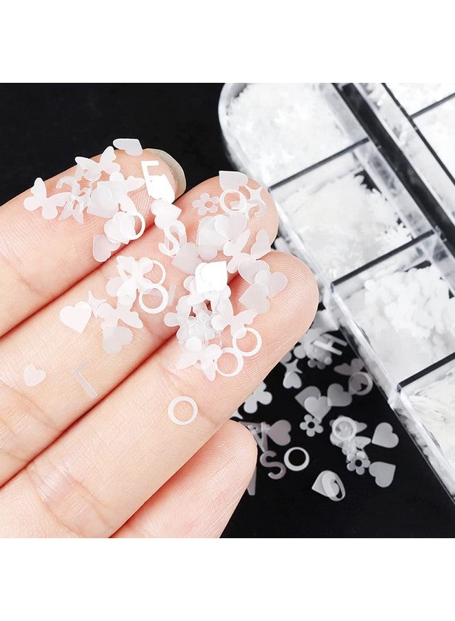 3D White Flower Nail Stickers Glitter Decals Love Heart Nail Sequins Laser Hearts Nail Supplies Butterfly Letter Star Mick Ey Design For Valentine'S Day Charms Decorations Accessories Craft 12 Grids