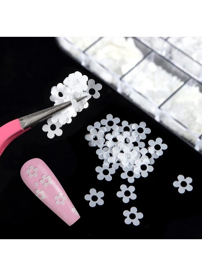 3D White Flower Nail Stickers Glitter Decals Love Heart Nail Sequins Laser Hearts Nail Supplies Butterfly Letter Star Mick Ey Design For Valentine'S Day Charms Decorations Accessories Craft 12 Grids