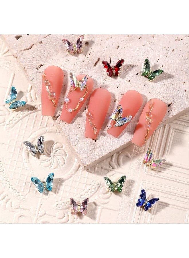 20 Pcs 3D Butterfly Nail Charms Crystals Clear Diamond Rhinestones Crystal Butterfly Rhinestones Bow For Nail Art Beauty Design Decoration Craft Jewelry Diy