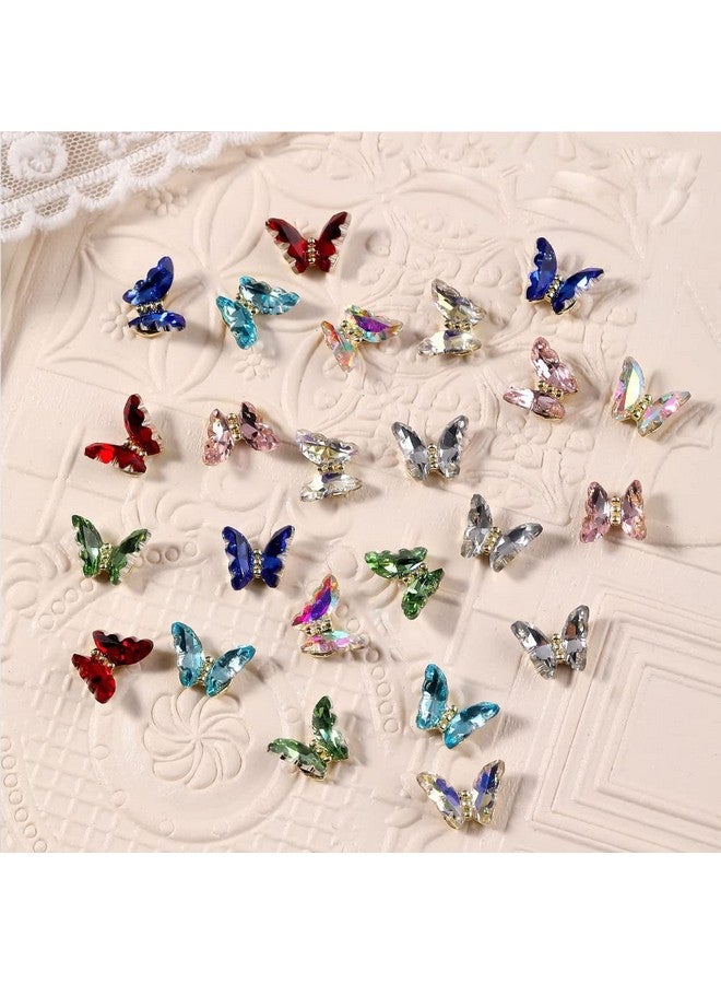 20 Pcs 3D Butterfly Nail Charms Crystals Clear Diamond Rhinestones Crystal Butterfly Rhinestones Bow For Nail Art Beauty Design Decoration Craft Jewelry Diy