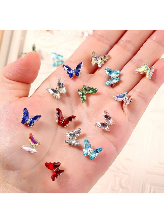 20 Pcs 3D Butterfly Nail Charms Crystals Clear Diamond Rhinestones Crystal Butterfly Rhinestones Bow For Nail Art Beauty Design Decoration Craft Jewelry Diy
