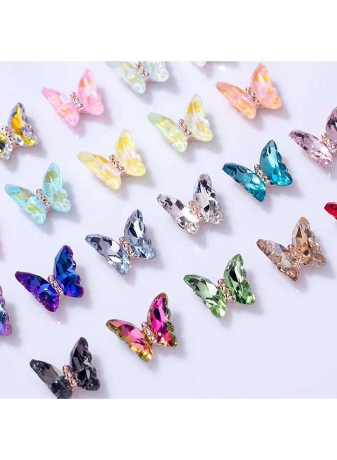 20 Pcs 3D Butterfly Nail Charms Crystals Clear Diamond Rhinestones Crystal Butterfly Rhinestones Bow For Nail Art Beauty Design Decoration Craft Jewelry Diy