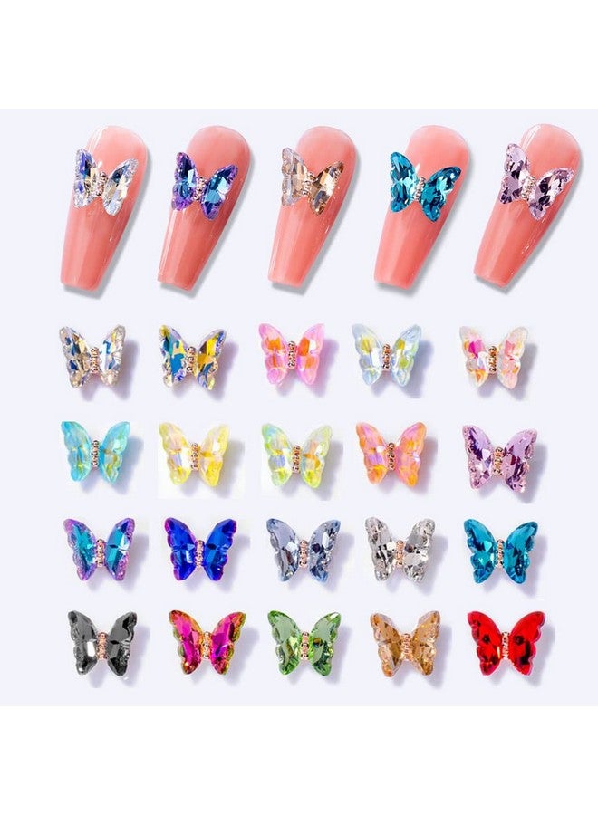 20 Pcs 3D Butterfly Nail Charms Crystals Clear Diamond Rhinestones Crystal Butterfly Rhinestones Bow For Nail Art Beauty Design Decoration Craft Jewelry Diy