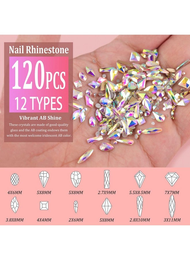 Multi Shapes 3D Glass Ab Crystal Nail Art Rhinestones Kit With Flatback Round Bead Charm Gem Stone Jewelry Diamond With Pickup Pen + Tweezer For Manicure Craft Decoration By Belleboost (Iridescent)