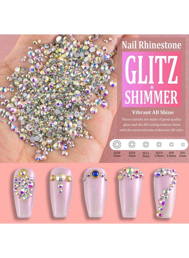 Multi Shapes 3D Glass Ab Crystal Nail Art Rhinestones Kit With Flatback Round Bead Charm Gem Stone Jewelry Diamond With Pickup Pen + Tweezer For Manicure Craft Decoration By Belleboost (Iridescent)