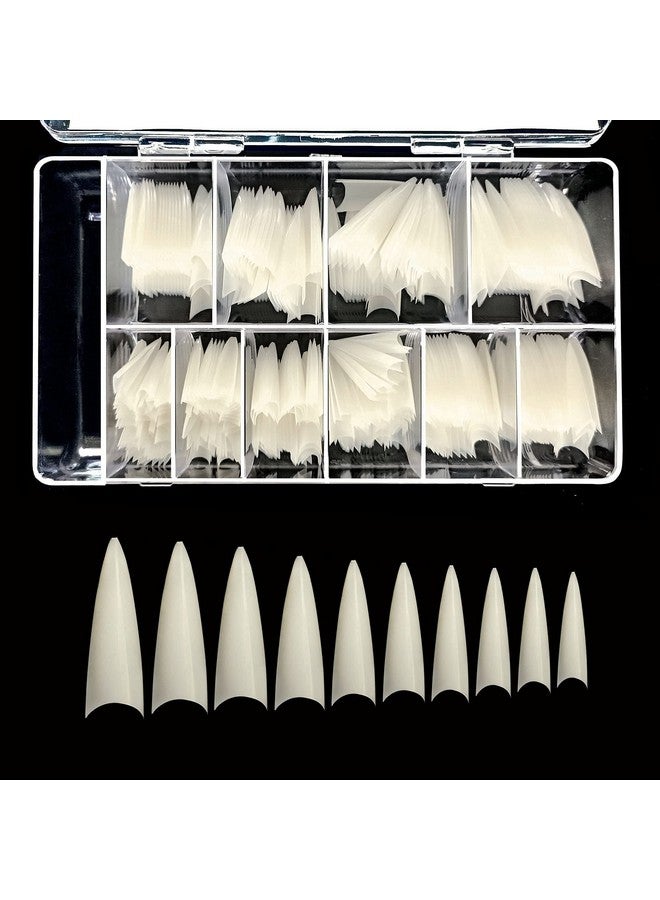 Natural Long Stiletto 500Pcs Artificial Fake Gel Nail Tips10 Sizes 28510 For Nail Salon