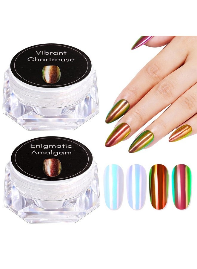 Chrome Nail Powder 2 Colors Mermaid Aurora Nail Powder Mirror Effect Iridescent Pearl Mica Powders Chameleon Nail Chrome Powder Manicure Pigment For Nail Art Decoration Kit(0.5G/Jarv&E)