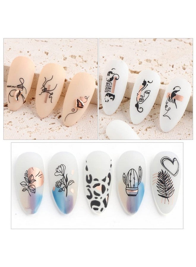 9 Sheets Rose Gold Nail Art Stickers Decalnail Supplies Graffiti Fun Nail Foil Decals 3D Selfadhesive Bronzing Leopard Print Gold Botanical Abstract Line Nail Design For Acrylic Nails Art Decoration