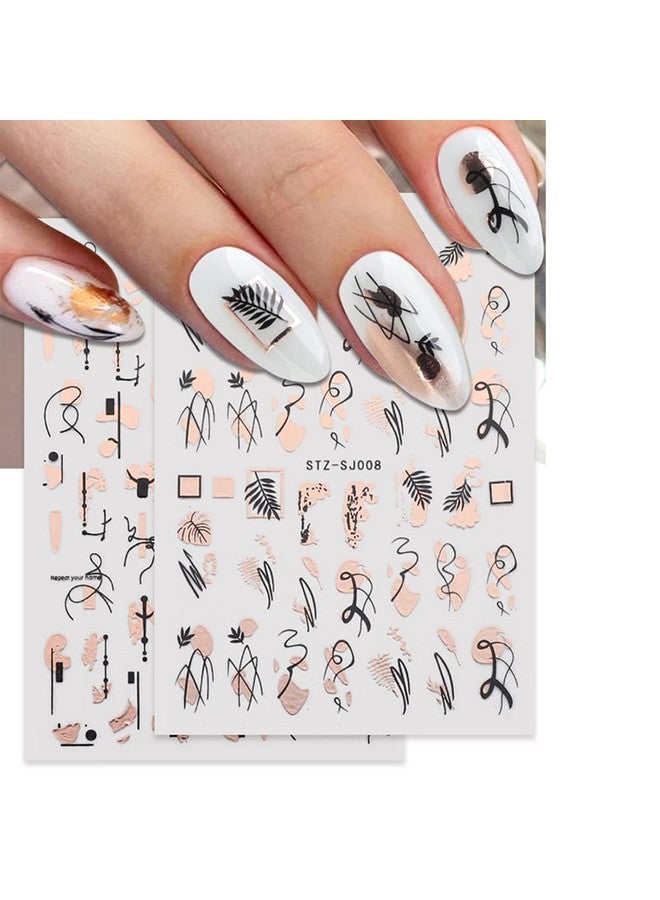 9 Sheets Rose Gold Nail Art Stickers Decalnail Supplies Graffiti Fun Nail Foil Decals 3D Selfadhesive Bronzing Leopard Print Gold Botanical Abstract Line Nail Design For Acrylic Nails Art Decoration