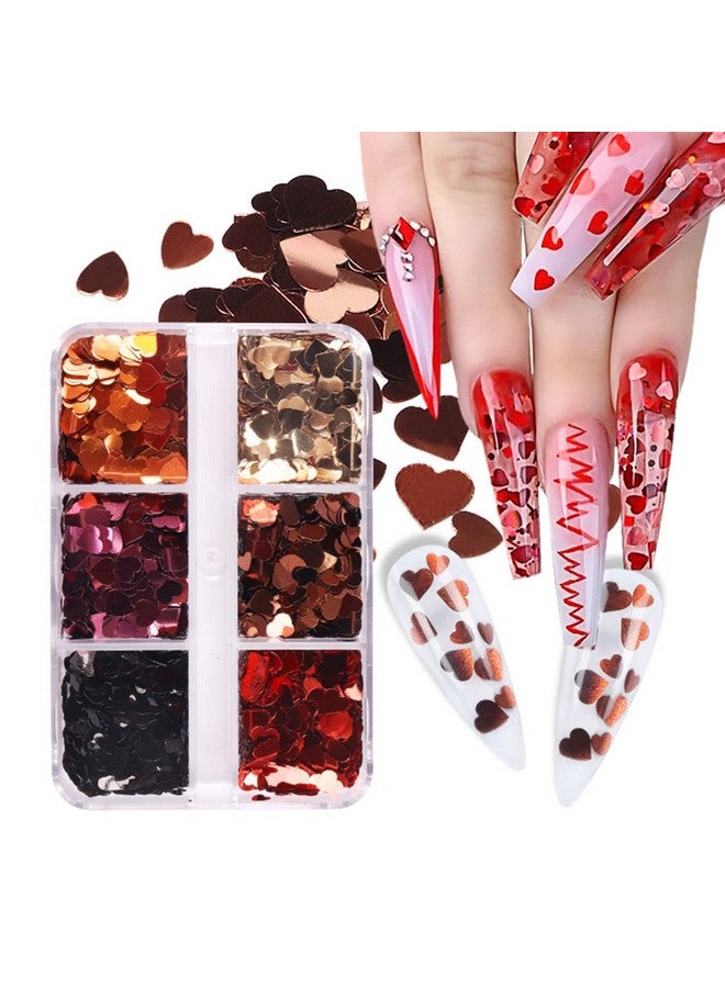 6 Grids Valentine'S Day Nail Art Sequins 3D Heart Nail Sequins Holographic Retro Glitters Flakes Acrylic Nails Designs Stickers Decals For Valentine'S Day Romantic Girl Nail Decorations