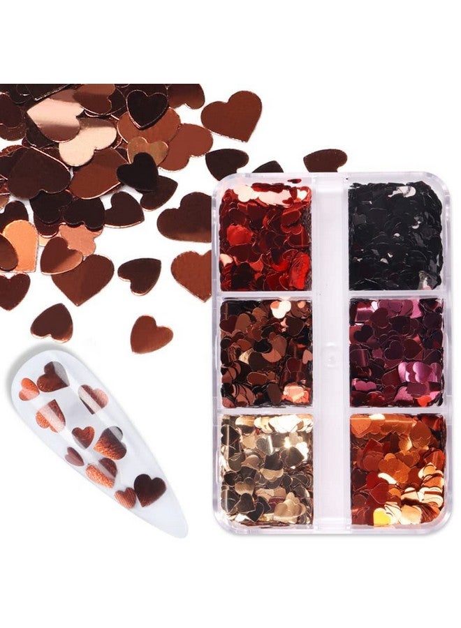 6 Grids Valentine'S Day Nail Art Sequins 3D Heart Nail Sequins Holographic Retro Glitters Flakes Acrylic Nails Designs Stickers Decals For Valentine'S Day Romantic Girl Nail Decorations