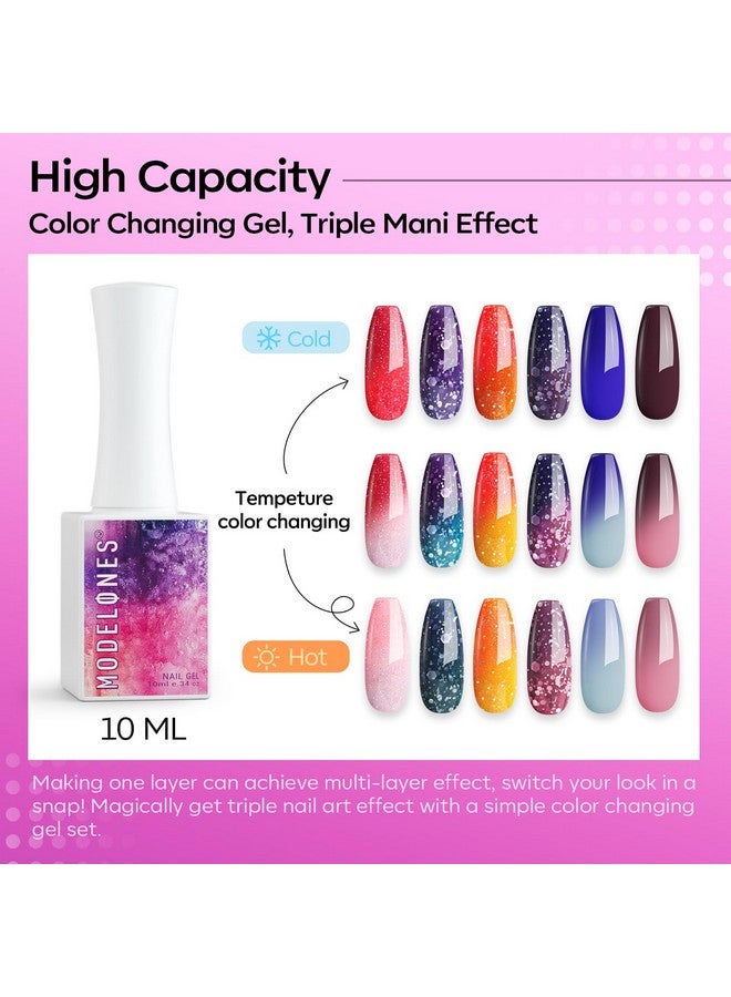 Color Changing Gel Nail Polish 6 Colors Summer Pink Blue Purple Orange Neon Mood Temperature Change Gel Polish Set Soak Off Diy Home Nail Art Gift