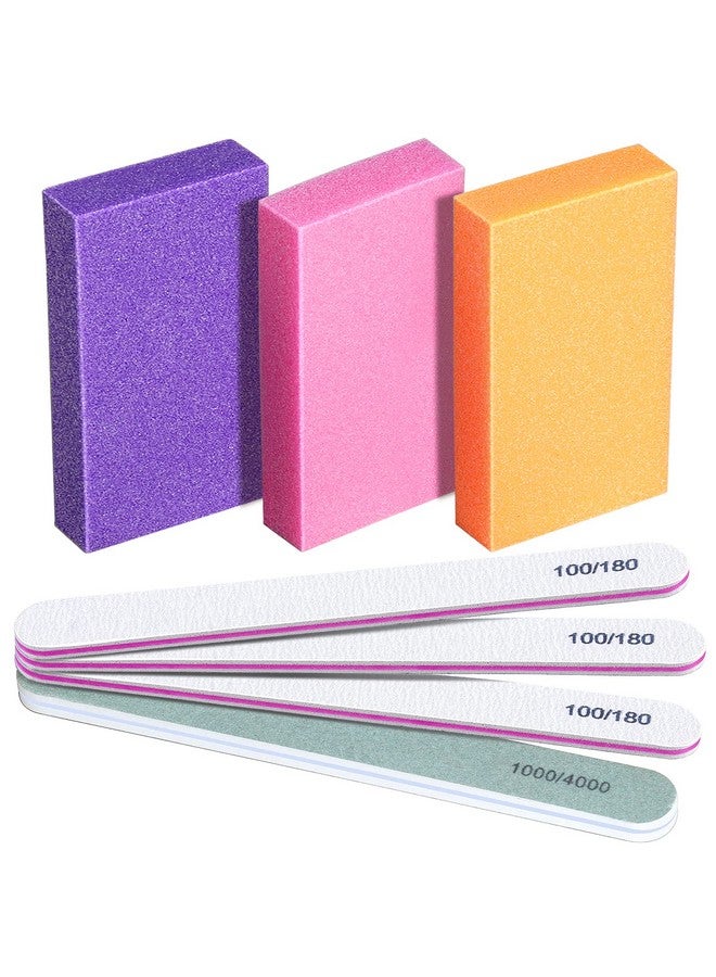 Nail Buffers And Files, Nail Tools Kit With 3Pcs Rectangular Nail Buffer Block, 3Pcs 100/180 Nail Files And 1Pcs 1000/4000 Nail Buffer. Professional Nail Buffer File Kit For Nail Care