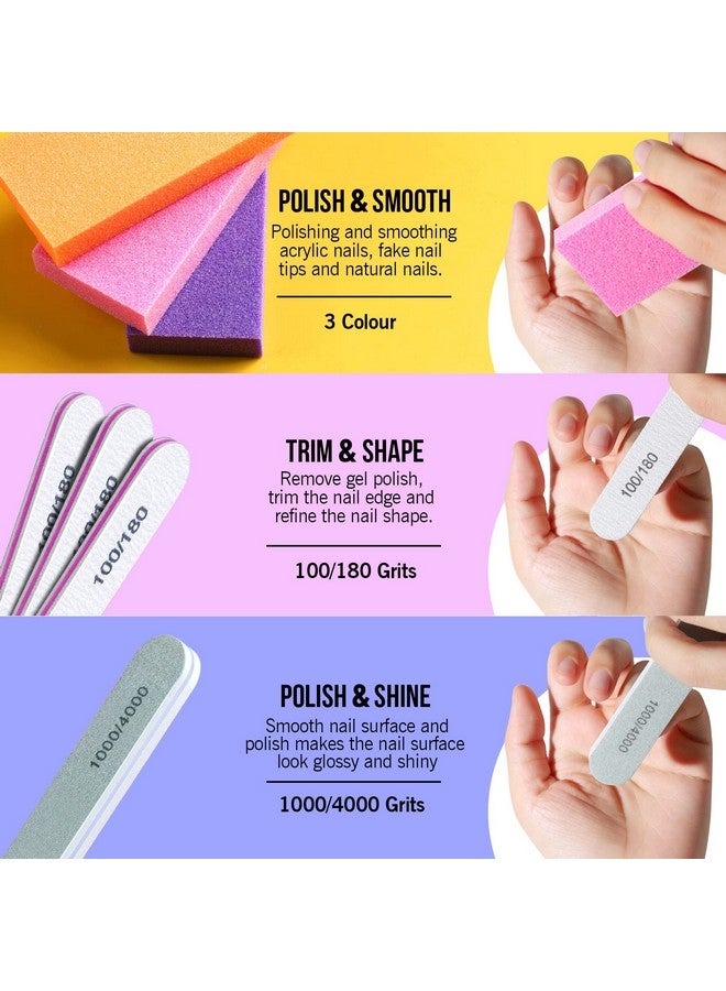 Nail Buffers And Files, Nail Tools Kit With 3Pcs Rectangular Nail Buffer Block, 3Pcs 100/180 Nail Files And 1Pcs 1000/4000 Nail Buffer. Professional Nail Buffer File Kit For Nail Care