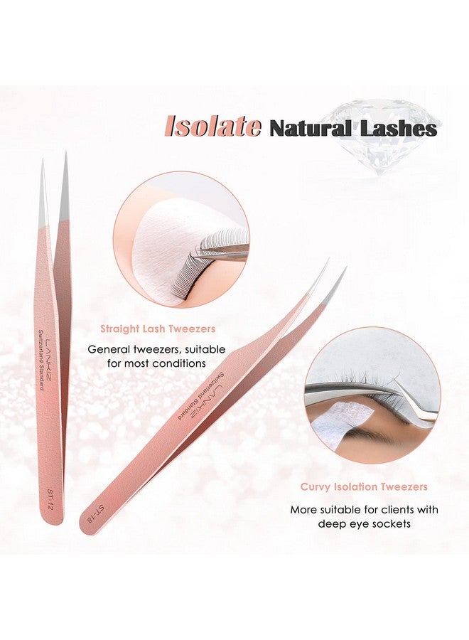 Eyelash Extension Tweezers Set 5 Pcs For Eyelash Extensions Stainless Steel Lash Tweezers For Volume Lash Extensionsrose Gold