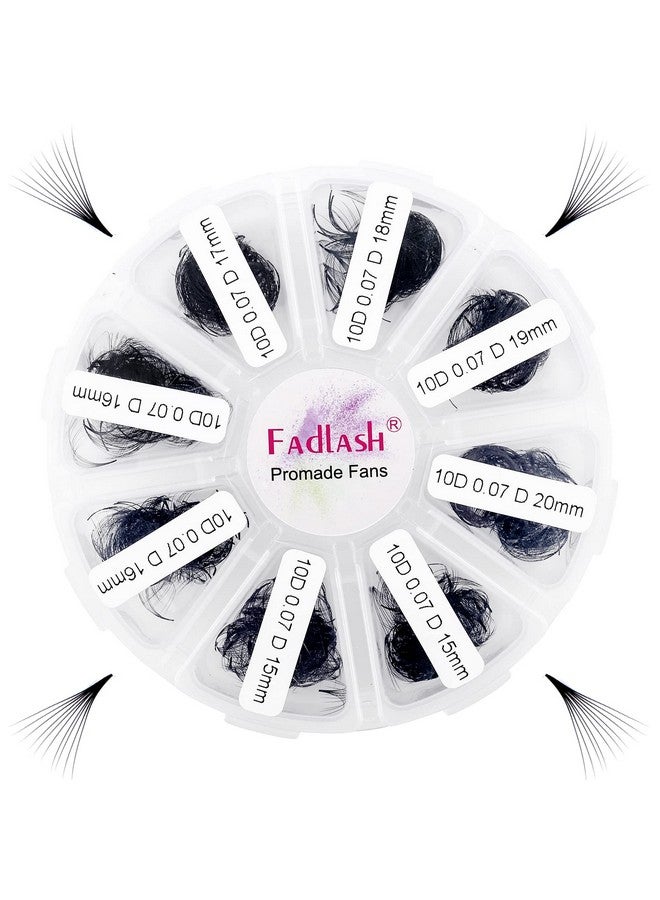 Premade Fans Eyelash Extensions Mixed Tray 1000 Premade Lash Fans 10D Premade Volume Eyelash Extensions Pointed Handmade Promade Loose Fans D Curl Thin Base (10D0.07D 1520Mm)