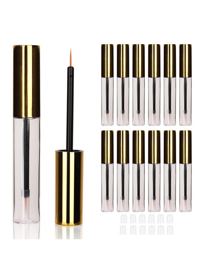 12Pcs Empty Plastic Gold 10Ml Eyeliner Tubes Packing Vials Bottle Containe Eyeliner Brush Applicator For Diy Eyelash Growth Oil