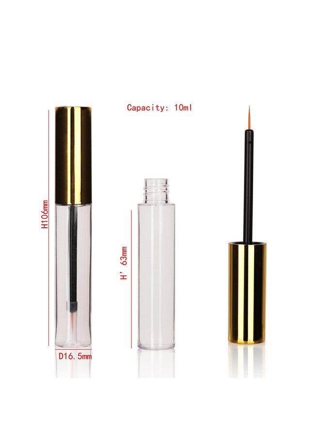 12Pcs Empty Plastic Gold 10Ml Eyeliner Tubes Packing Vials Bottle Containe Eyeliner Brush Applicator For Diy Eyelash Growth Oil