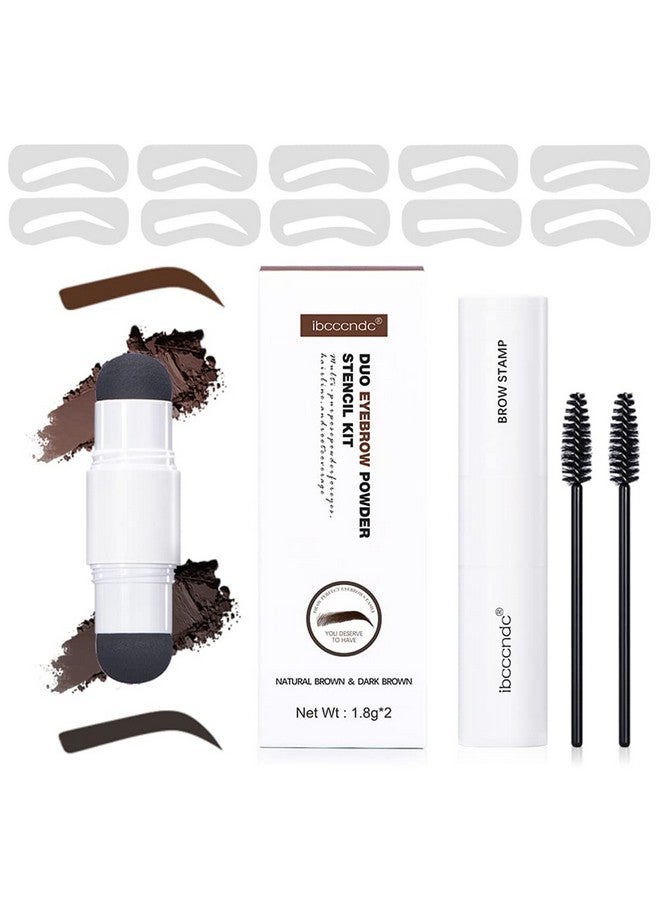 Dualcolor One Step Eyebrow Stamp Stencil Kit With 10 Reusable Eyebrow Stencils Long Lasting Waterproof Eyebrow Powder Natural Brown & Dark Brown