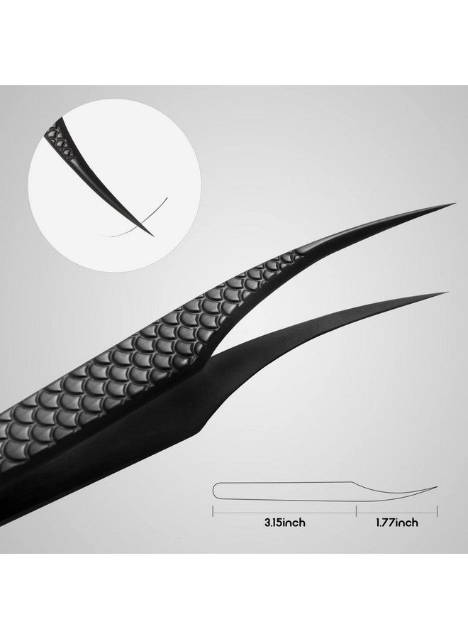 Diamond Grip Eyelash Extensions Tweezer Lash Precision Tweezers Japanese Steel Dolphinshaped Tip False Lashes Application Tools Black 1Pc