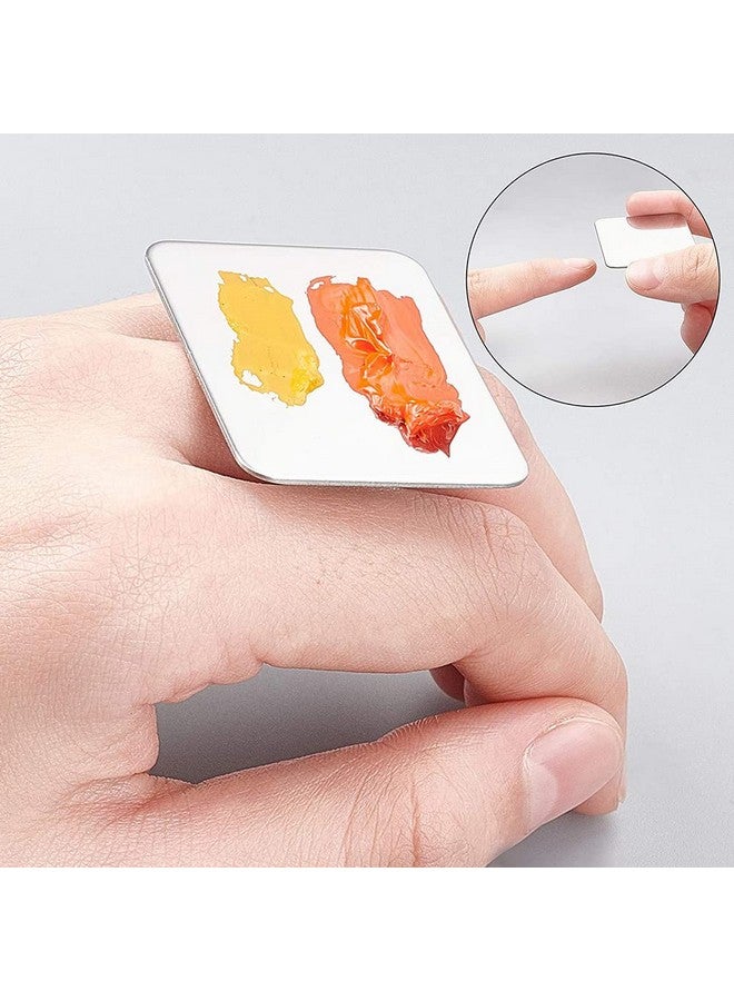 2 Pcs Stainless Steel Square Palette Mini Ring Makeup Palette Nail Blur Painting Tools Diy Nail Art Can Be Used For Eye Shadow Eyelash Pigment Mix