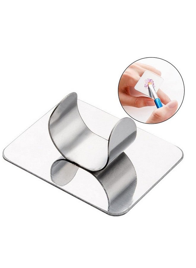 2 Pcs Stainless Steel Square Palette Mini Ring Makeup Palette Nail Blur Painting Tools Diy Nail Art Can Be Used For Eye Shadow Eyelash Pigment Mix