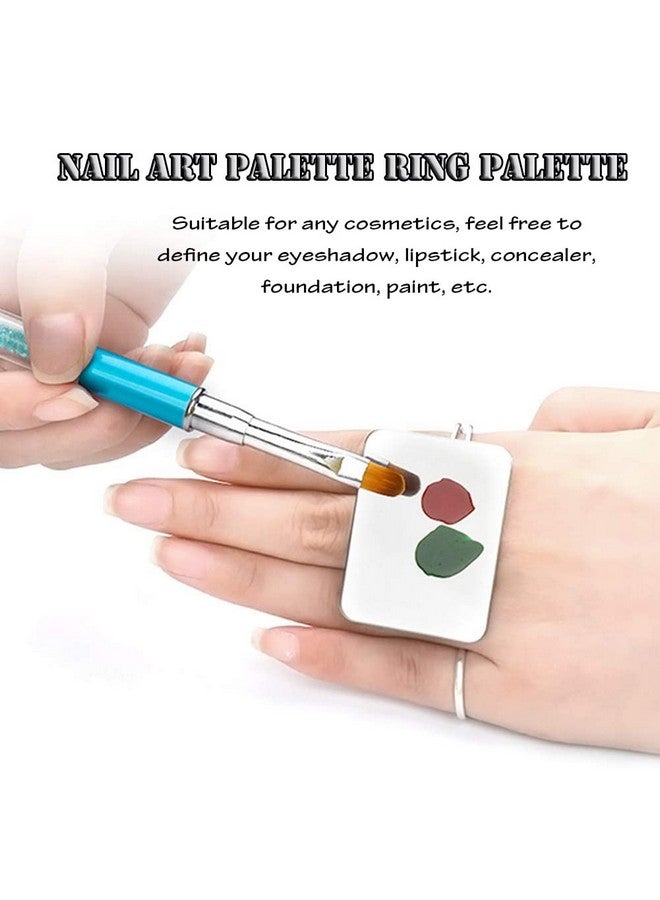 2 Pcs Stainless Steel Square Palette Mini Ring Makeup Palette Nail Blur Painting Tools Diy Nail Art Can Be Used For Eye Shadow Eyelash Pigment Mix