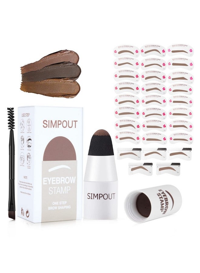 Eyebrow Stamp Stencil Kit 29 Pcs Eye Brows Shaping Kit 1 Step Eyebrow Stamp Shaping Kit For Beginners Waterproof Long Lasting Hairline Shadow Powder Stick (Dark Brown)