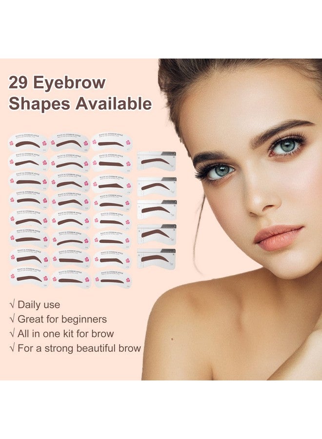 Eyebrow Stamp Stencil Kit 29 Pcs Eye Brows Shaping Kit 1 Step Eyebrow Stamp Shaping Kit For Beginners Waterproof Long Lasting Hairline Shadow Powder Stick (Dark Brown)