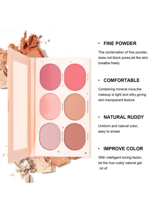 6 Colors Blush Palette Matte Blush Powder Bright Shimmer Face Cheek Contour And Highlight Blush Palette Professional Facial Makeup Blush