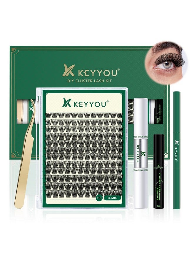 Diy Lash Extension Kit Keyyou 144Pcs Lash Clusters Eyelash Extension Kit With Mascara Brush Bond And Seal Lash Glue Remover Lash Applicators Lash Brush Clean Pad For Diy Lash Extensions (Y01 Kit)