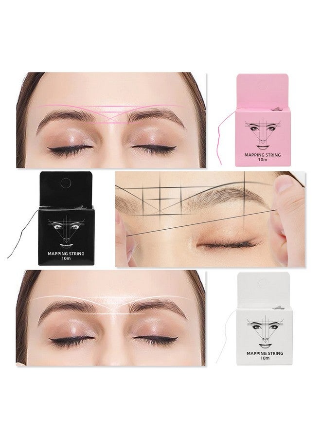 Eyebrow Mapping String 3 Pack Preinked 10M(32Ft) Microblading String For Brow Marking 3 Colors Black White Pink Measuring String For Eyebrow Makeup
